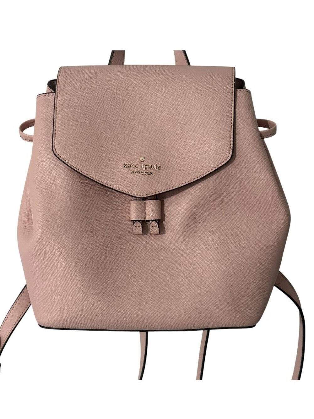 Kate Spade Lizzie Flap Backpack Womens Rose Smoke Pink Saffiano Leather Bag